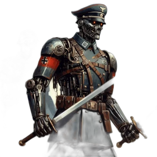 robot, staff, weapon, sword, concept art, 3d render, fantasy art, cyberpunk transparent PNG cut-out