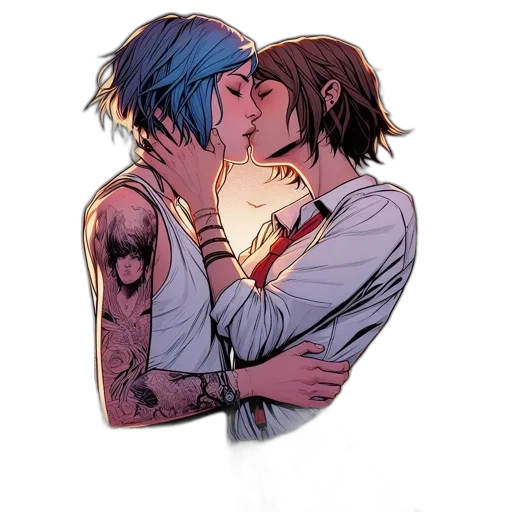comic book art, concept art, watercolor, cartoon, neon lights, blue, two, animated transparent PNG cut-out