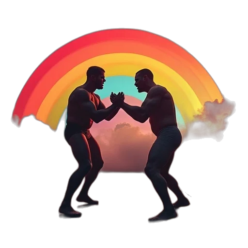 umbrella, concept art, pixel art, fire, image, two, wrestlers, colorful transparent PNG cut-out