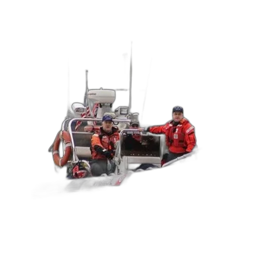 staff, car, two, men, red, jackets, boat, labeled transparent PNG cut-out