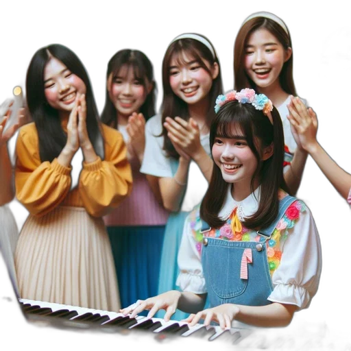 staff, oil painting, concept art, photorealistic, 3d render, group, young, women transparent PNG cut-out