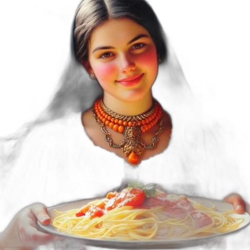 food, dress, face, jewelry, photorealistic, oil painting, concept art, fantasy art transparent PNG cut-out