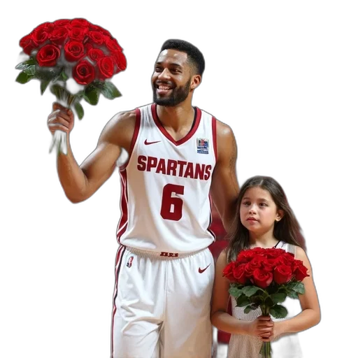 basketball, player, white, jersey, number, word, spartans, holding transparent PNG cut-out