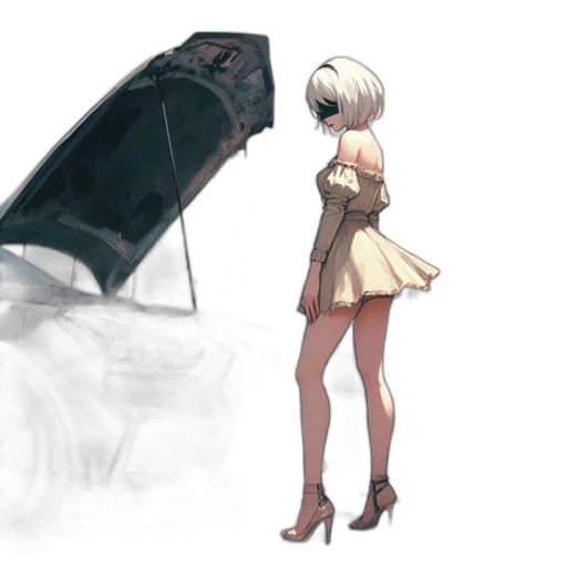 car, dress, robot, weapon, concept art, fantasy art, anime, watercolor transparent PNG cut-out