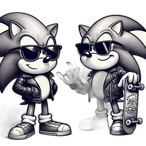 concept art, 3d render, cartoon, comic book art, monochrome, two, sonic, hedgehog-inspired transparent PNG cut-out