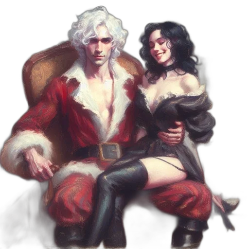 fantasy art, concept art, comic book art, watercolor, fire, snow, red, couple transparent PNG cut-out