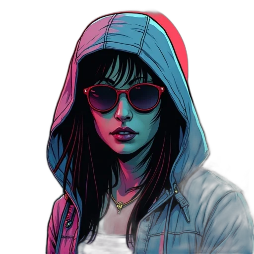jacket, face, comic book art, cyberpunk transparent PNG cut-out
