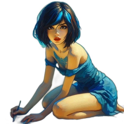 dress, face, comic book art, concept art, fantasy art, photorealistic, neon lights, blue transparent PNG cut-out