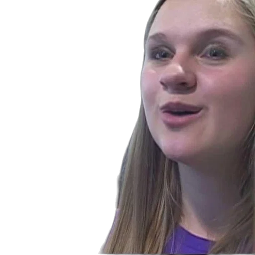 face, woman, purple, shirt, speaking, camera, classroom, setting transparent PNG cut-out