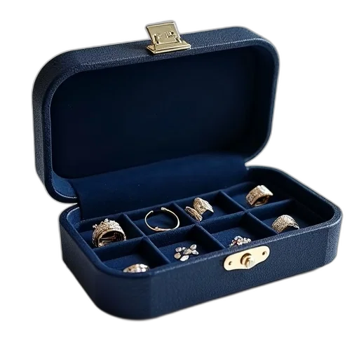 jewelry, closed, dark, blue, box, hinged, lid, latch transparent PNG cut-out
