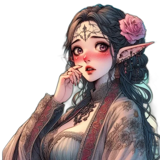 face, staff, mask, flower, fantasy art, concept art, pixel art, anime transparent PNG cut-out