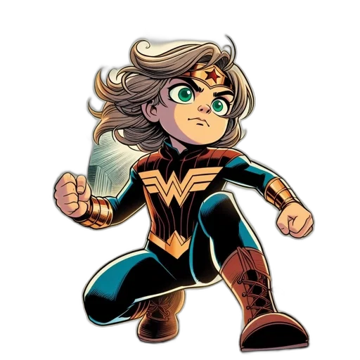 comic book art, cartoon, concept art, pixel art, dynamic, wonder, woman, action transparent PNG cut-out