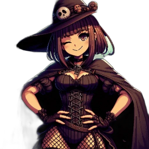 hat, dress, staff, mask, pixel art, fantasy art, concept art, anime transparent PNG cut-out