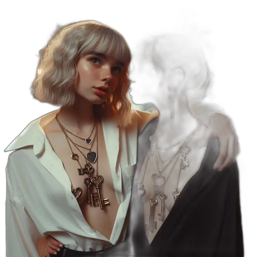 jacket, jewelry, dress, face, concept art, fantasy art, photorealistic, oil painting transparent PNG cut-out