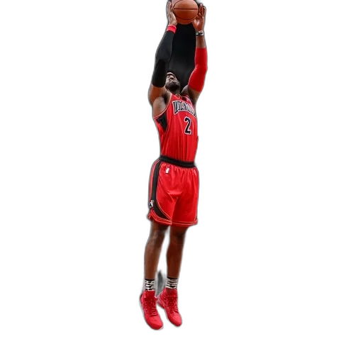 3d render, concept art, basketball, player, red, black, uniform, mid-air transparent PNG cut-out