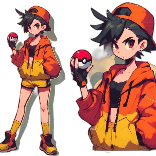 jacket, hat, creature, concept art, pixel art, anime, cartoon, red transparent PNG cut-out