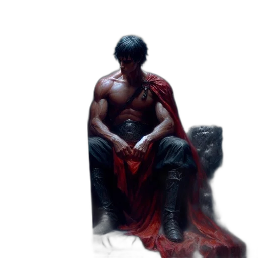sword, concept art, fantasy art, comic book art, photorealistic, red, muscular, man transparent PNG cut-out