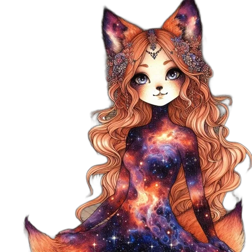 dress, staff, fantasy art, anime, pixel art, concept art, outer space, fantastical transparent PNG cut-out