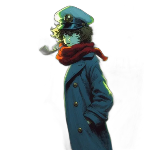 hat, mask, staff, jacket, concept art, watercolor, comic book art, fantasy art transparent PNG cut-out