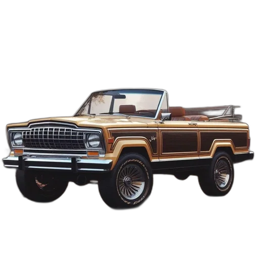 car, photorealistic, antique, gold, jeep, convertible, bearing, wooden transparent PNG cut-out