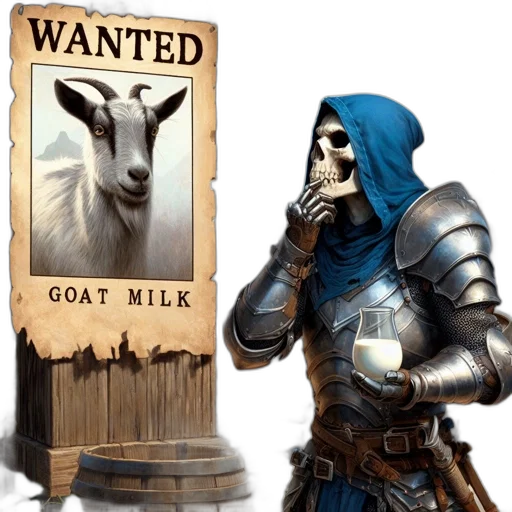 concept art, fantasy art, medieval, setting, wanted, poster, goat, adorns transparent PNG cut-out