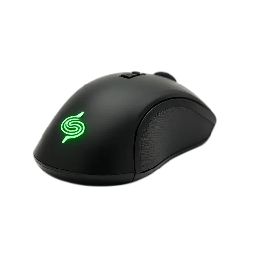 3d render, black, green, computer, mouse, logo, side, displayed transparent PNG cut-out