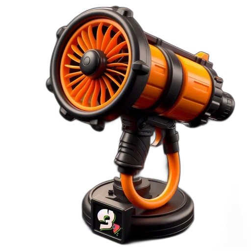 robot, weapon, 3d render, orange, black, futuristic, device, turbine-like transparent PNG cut-out