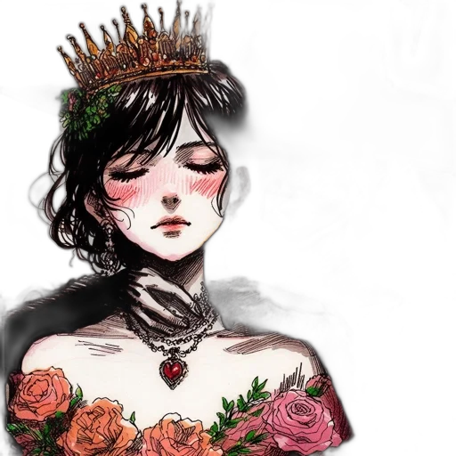 crown, dress, jewelry, flower, watercolor, fantasy art, concept art, photorealistic transparent PNG cut-out