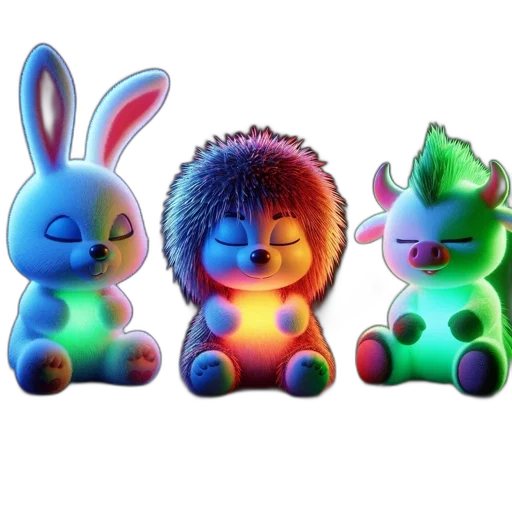 3d render, concept art, fantasy art, neon lights, neon, three, animated, characters transparent PNG cut-out