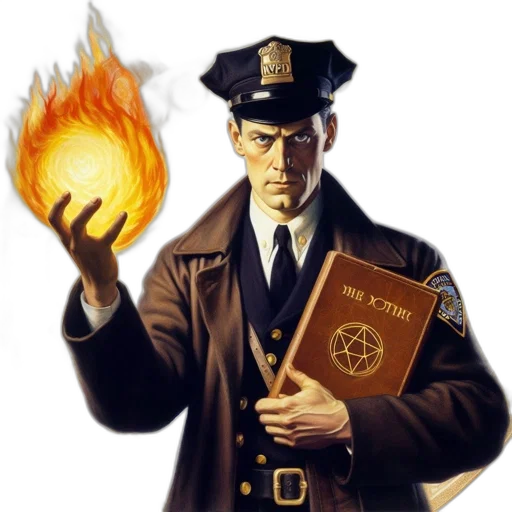 staff, jacket, concept art, photorealistic, comic book art, fire, stern, officer transparent PNG cut-out