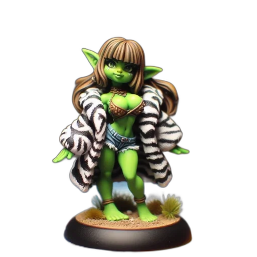 fantasy art, concept art, 3d render, small, figurine, shows, green-skinned, woman transparent PNG cut-out