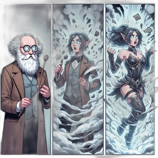 comic book art, concept art, fantasy art, underwater, fire, snow, old, man transparent PNG cut-out