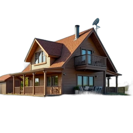 building, 3d render, photorealistic, concept art, two-story, wooden, house, brown transparent PNG cut-out