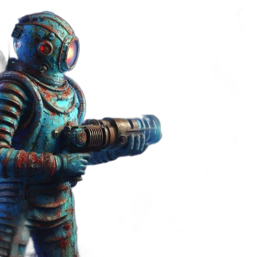 robot, weapon, staff, creature, 3d render, concept art, cyberpunk, vaporwave transparent PNG cut-out