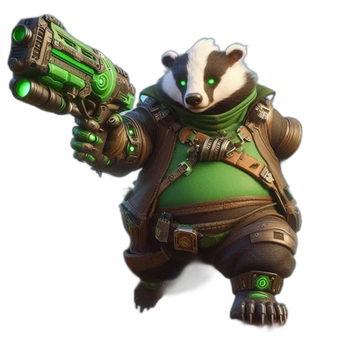 weapon, animal, staff, creature, concept art, green, anthropomorphic, badger transparent PNG cut-out