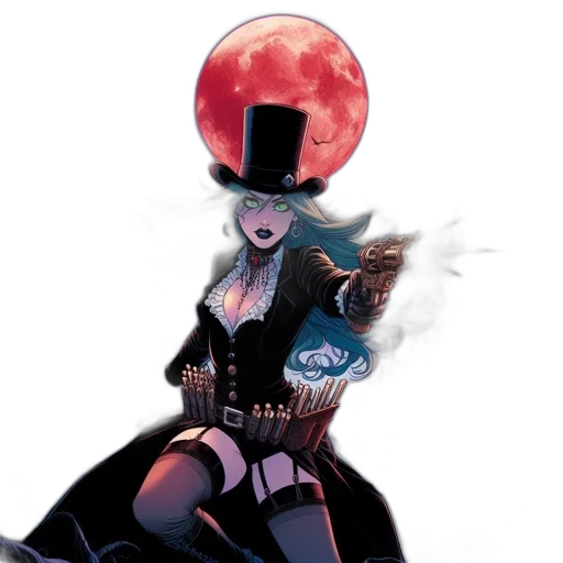 hat, concept art, comic book art, fantasy art, dark, gothic, scene, features transparent PNG cut-out
