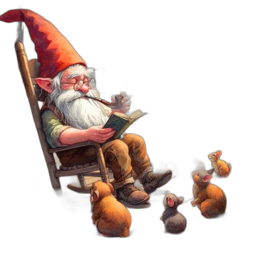 concept art, fantasy art, 3d render, elderly, gnome, reads, group, attentive transparent PNG cut-out