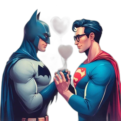 comic book art, concept art, cartoon, fantasy art, batman, superman, share, intimate transparent PNG cut-out