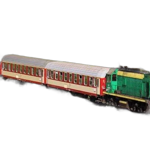 3d render, green, train, red, beige, passenger, cars, travels transparent PNG cut-out