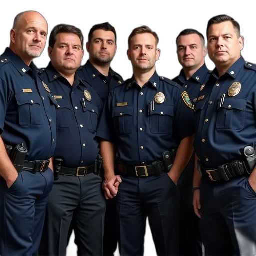 staff, group, police, officers, uniform, posing, photo, standing transparent PNG cut-out