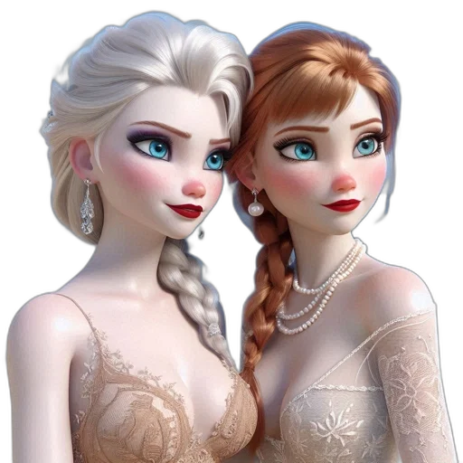 fantasy art, concept art, 3d render, photorealistic, snow, two, female, characters transparent PNG cut-out