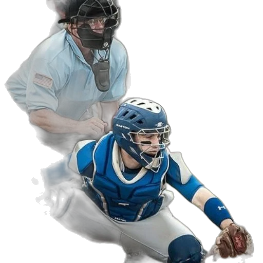 photorealistic, concept art, watercolor, baseball, catcher, blue, gear, crouched transparent PNG cut-out