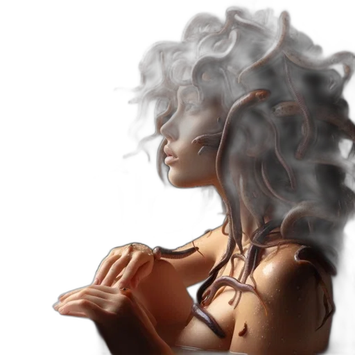 hair, mask, photorealistic, concept art, fantasy art, 3d render, fire, earth tones transparent PNG cut-out