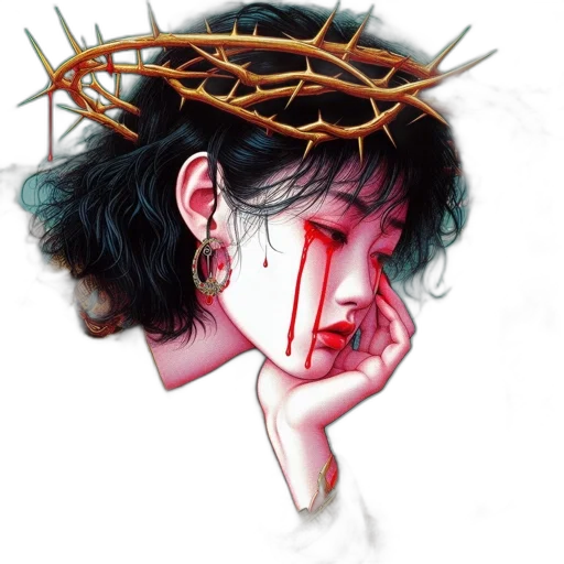 photorealistic, cyberpunk, pixel art, concept art, female, figure, crown, thorns transparent PNG cut-out