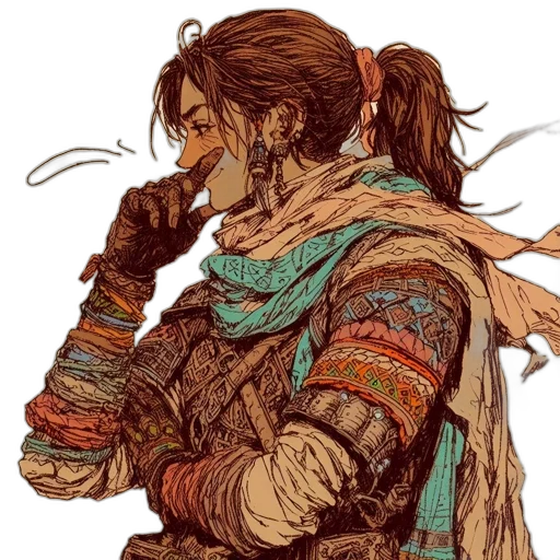 jacket, face, weapon, mask, concept art, fantasy art, cyberpunk, watercolor transparent PNG cut-out