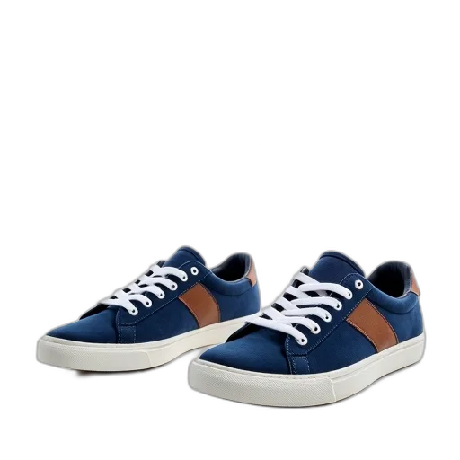 shoes, blue, pair, sneakers, white, laces, brown, leather transparent PNG cut-out