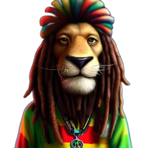 animal, photorealistic, 3d render, concept art, cartoon, anthropomorphic, lion, wears transparent PNG cut-out