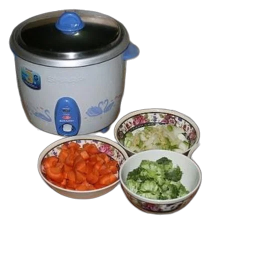 food, variety, chopped, vegetables, bowls, next, rice, cooker transparent PNG cut-out