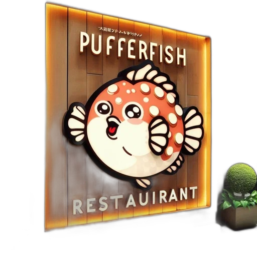 food, 3d render, concept art, pixel art, photorealistic, exterior, view, pufferfish transparent PNG cut-out