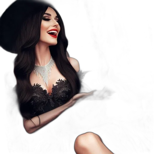 dress, hat, photorealistic, fantasy art, cartoon, concept art, dark, smiling transparent PNG cut-out